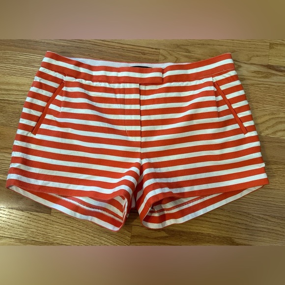 J Crew Women Short Size 12 Orange Striped Textured Chino Flat Front Inseam 3 - Picture 1 of 11